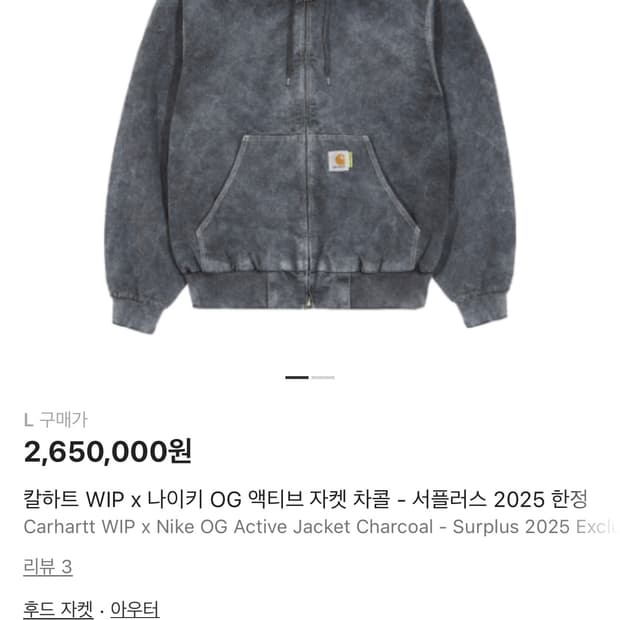 칼하트 나이키 서플러스 액티브자켓 시드니 한정판 L