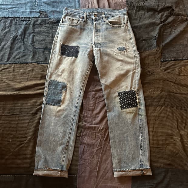 80s Levis 501 66후기 PatchWork Denim Pants