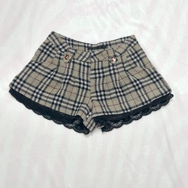 로지타 체크 레이스 반바지 큐롯 라떼 히메 오네 갸루 양산형 로리 빈티지