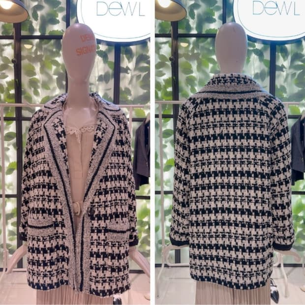 듀엘 DEWL 2021 하운드체크 니트 배색 자켓 S사이즈