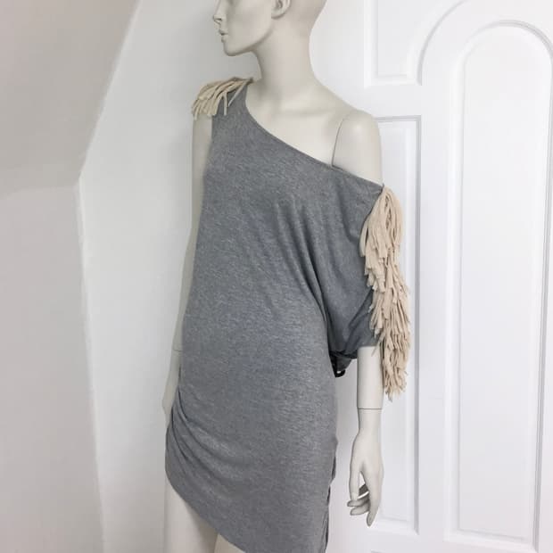 Gray Asymmetric Tassle Dress 