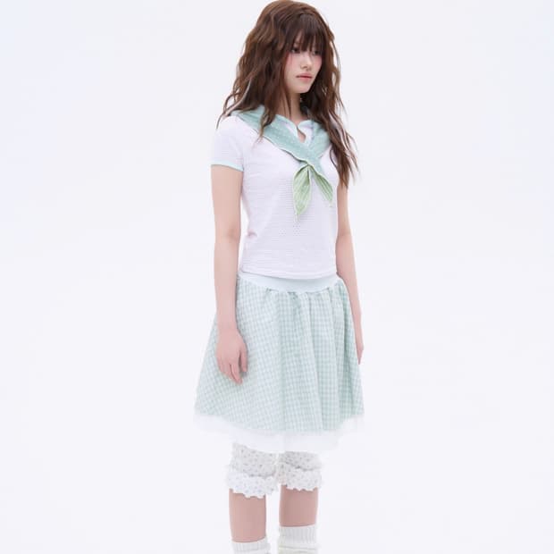 소노노모리 BUTTON LAYERED MIDI SKIRT , MINT
