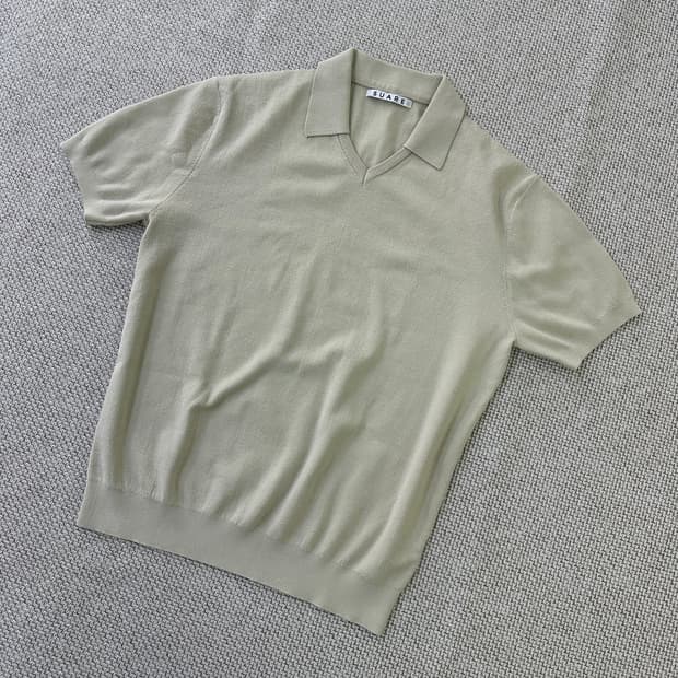 M 수아레 카라 반팔 하프 니트 0413D