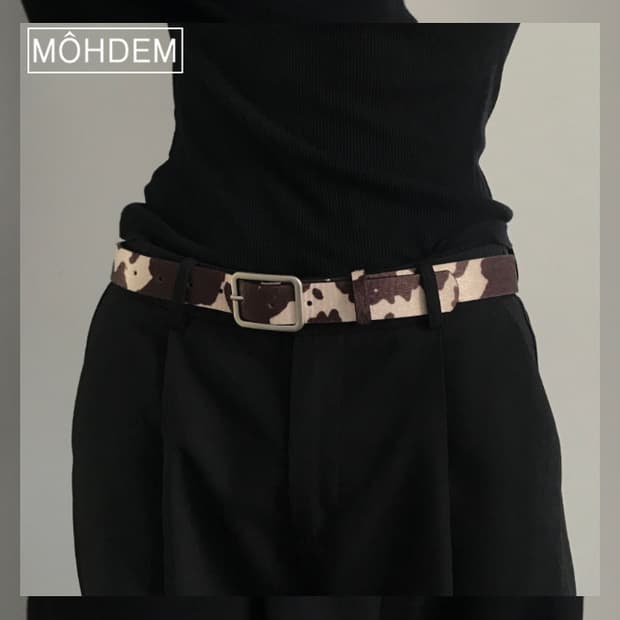 [Unisex] 카우헤어 송치털 벨트 레오파드 브라운