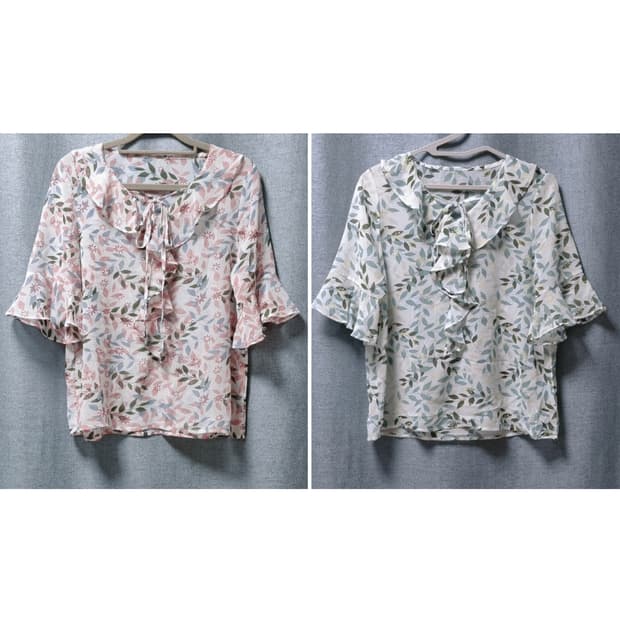 리본넥 플라워 블라우스(핑크/그린)