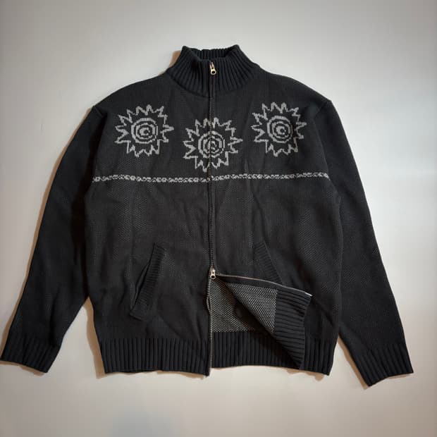 빈티지 하프 패턴 니트 집업