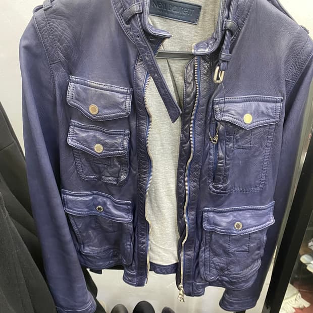 Neil Barret Blue Leather Jacket