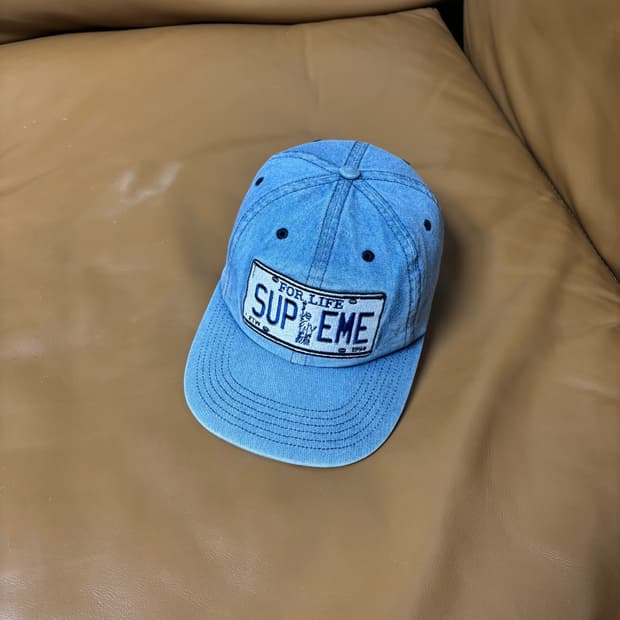 Supreme 슈프림 라이센스 플레이트 워시드 데님 6패널 볼캡 모자