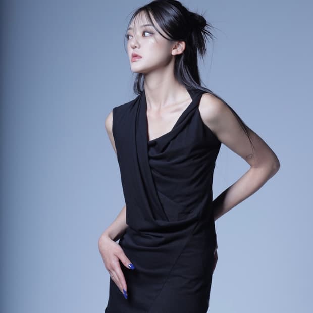 deepinblue drape dress top black