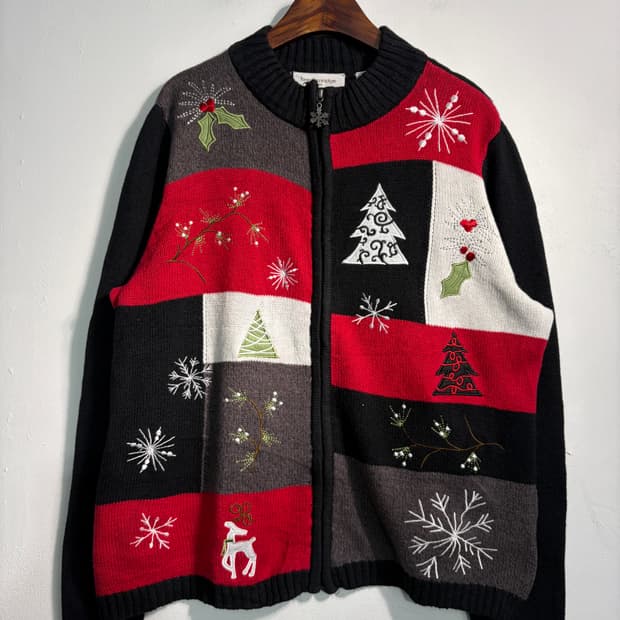 U.S.A. 크리스마스 어글리니트 라미&코튼 집업 L