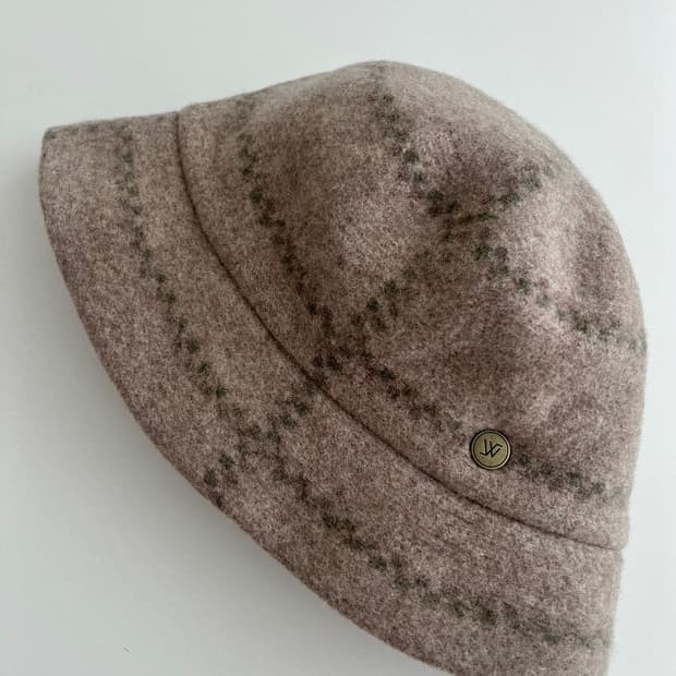 F) 화이트샌즈 울 체크 버킷햇 살루잇 베이지