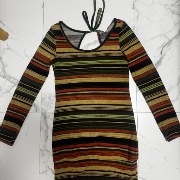 빈티지 줄무늬 골지 원피스