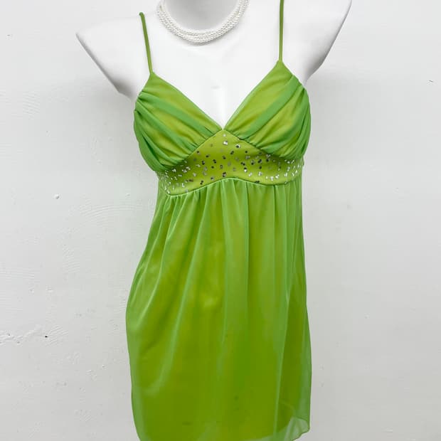 페어리 그린 메쉬 셔링 원피스