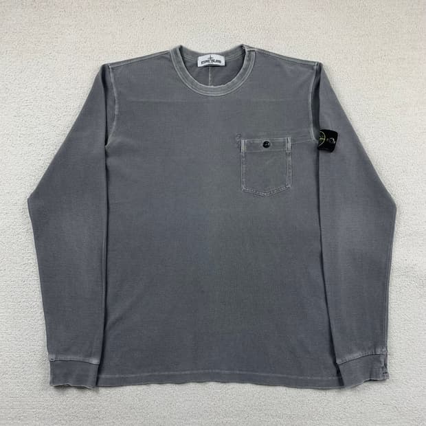 올드 스톤아일랜드 가먼트 다잉 원포켓 롱슬리브 티셔츠 그레이