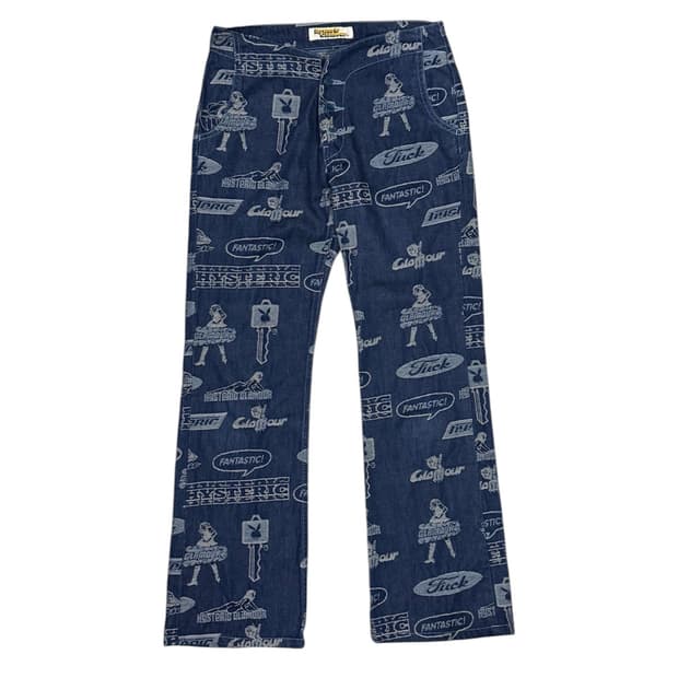 히스테릭 글래머 아카이브 아이코닉 패턴 와이드 데님 청바지 