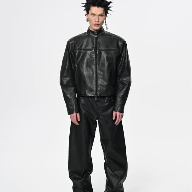 크로스 스터드 레더 자켓