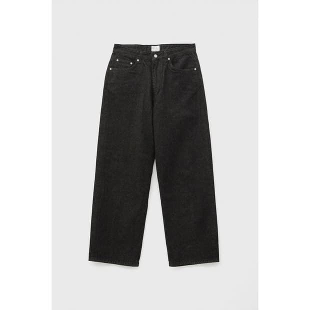 유스 와이드 데님 팬츠 워시드 블랙