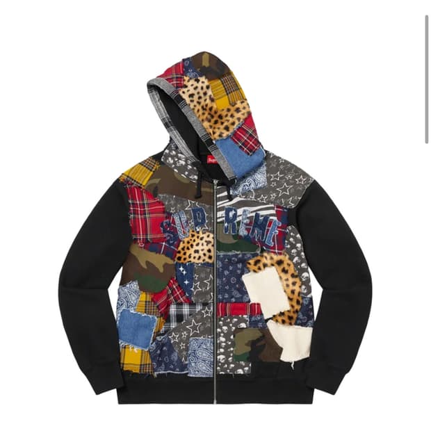 급처! [M] 슈프림 패치워크 집업 후드 스웨트셔츠 블랙 - 22FW