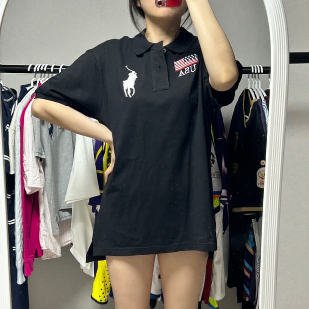 폴로 랄프로렌 블랙 USA 빅포니 카라티 XXL