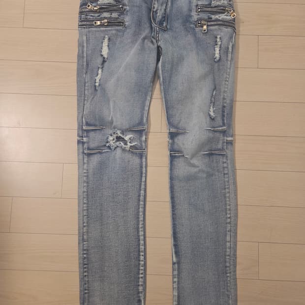 택포)디스트로이드 찢찢 지퍼 바이커진 스키니청바지데님