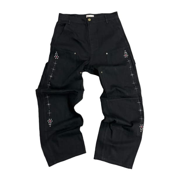 아오이로 페이크 스터드 커트 더블니 팬츠 데님 