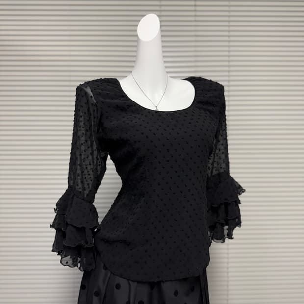 빈티지 도트 메쉬 탑