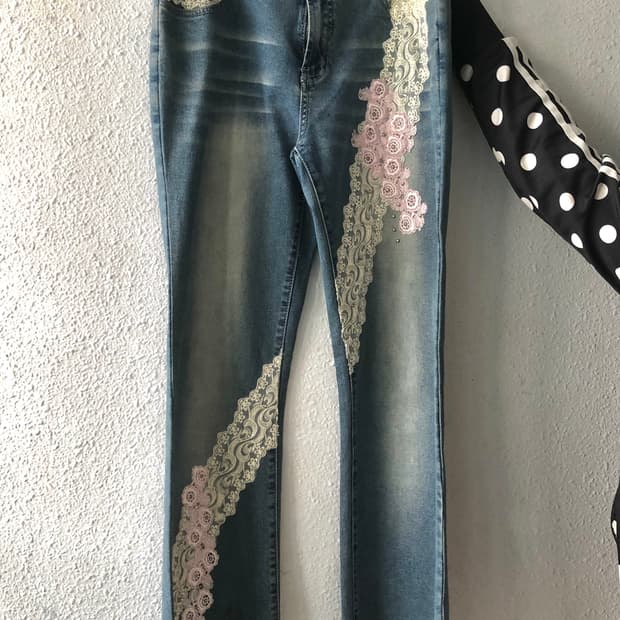 레이스 연청 일자바지