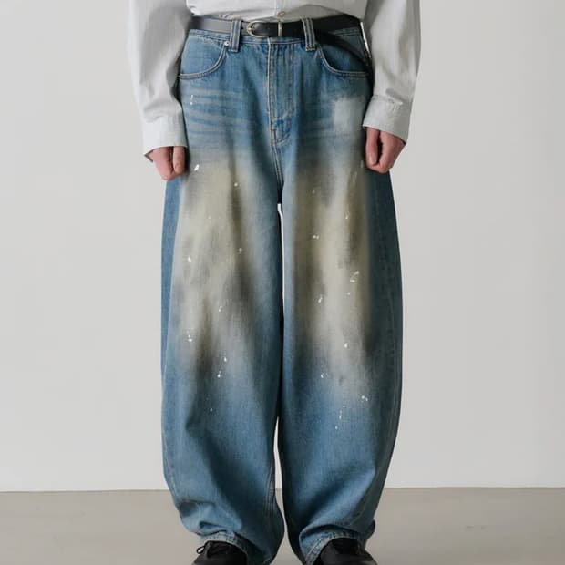 노운 와이드 커브드 데님 팬츠 페인팅 블루 2