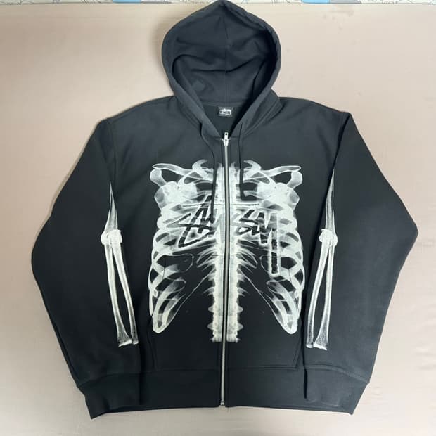 (새상품) 스투시 립 케이지 후드집업 블랙 화이트