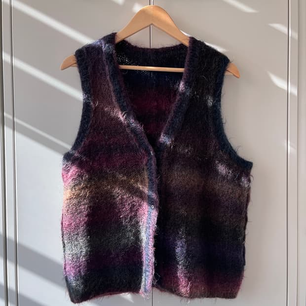 Vintage 모헤어 그라데이션 니트 조끼 가디건