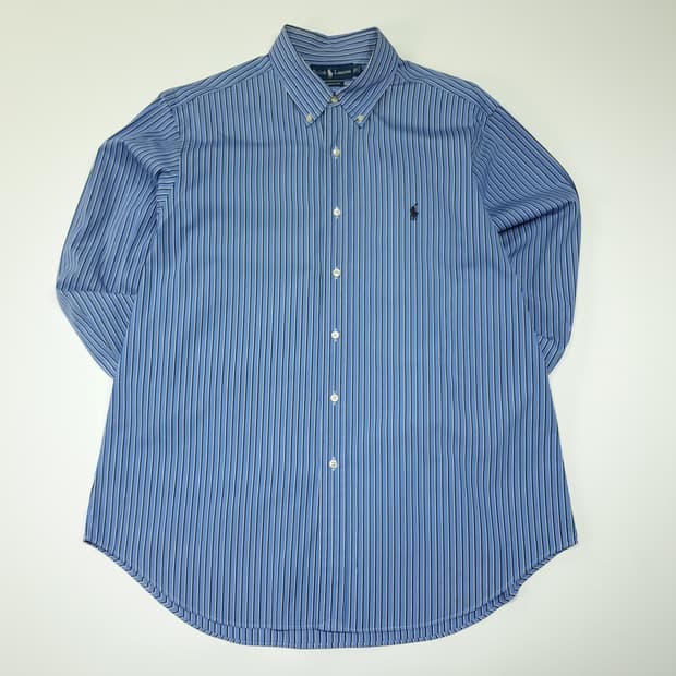CL703 XL 폴로 00s 코튼 스트라이프 버튼다운 블루 셔츠 남방