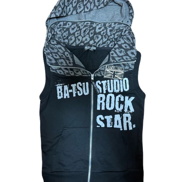 BA-TSU STUDIO 펑크 호피 레오파드 베스트 후드 집업