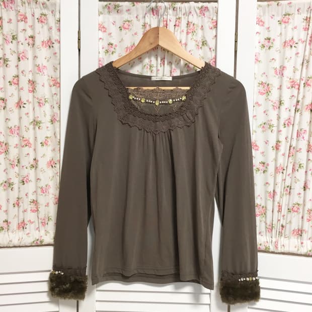 빈티지 엑시즈팜 초코 퍼 소매 슬리브