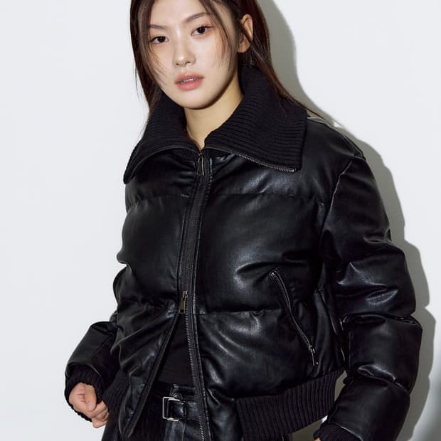 헬레네파리스 레더 리브드 칼라 웰론 점퍼