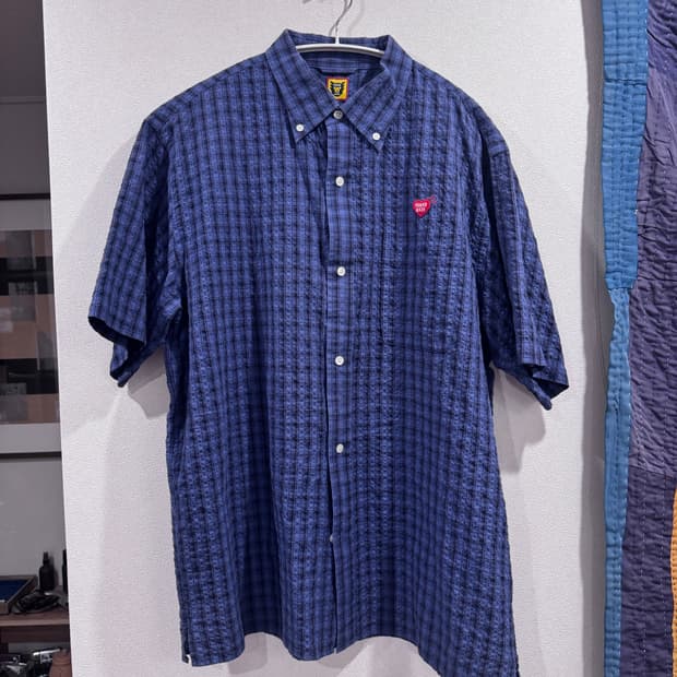 휴먼 메이드 체크 BD 숏슬리브 셔츠 네이비