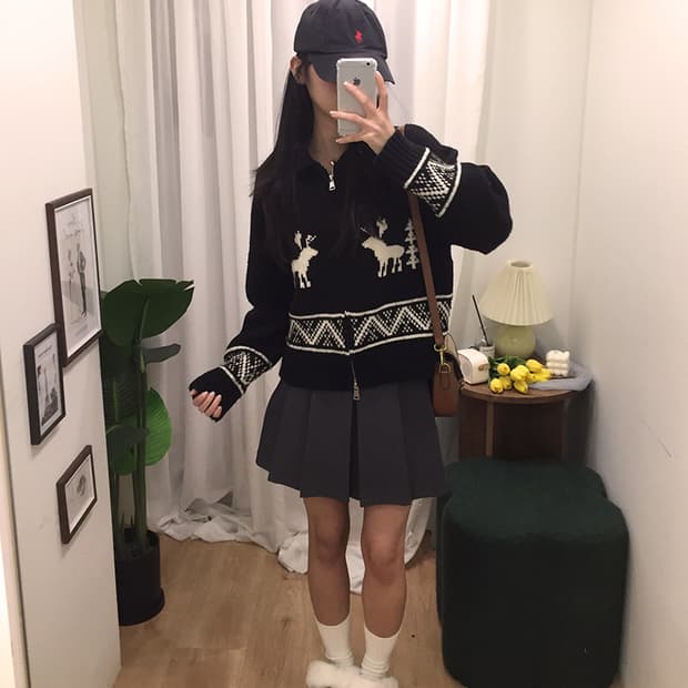 여성 빈티지 노르딕 투웨이 니트집업 95