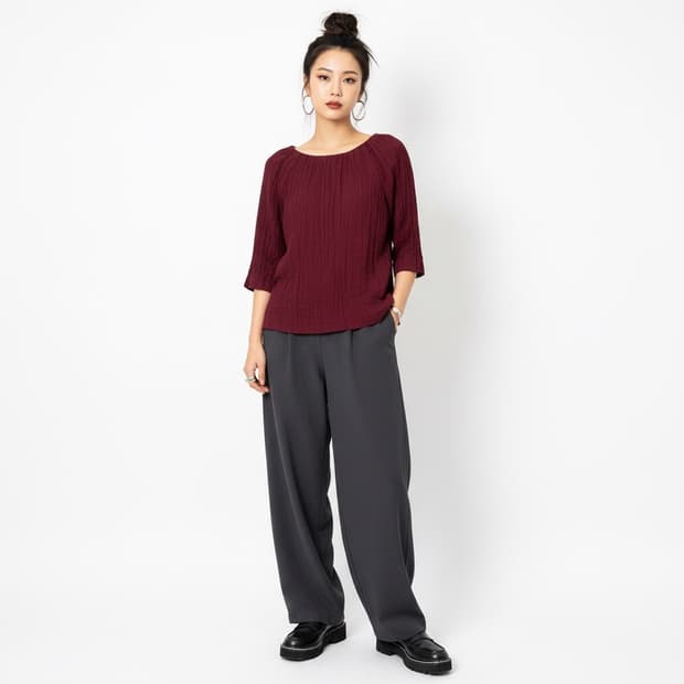 Isabel Marant 셔링 7부 블라우스 와인 (미니멀)