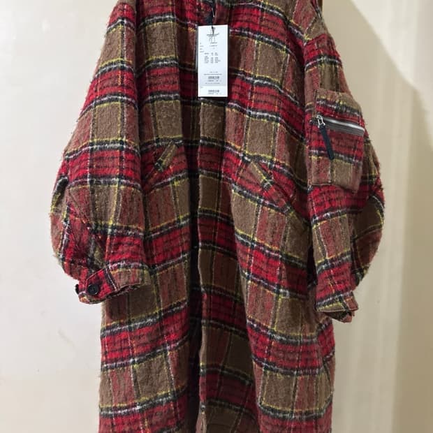 ( 초레어) 언더커버 23ss 모헤어  체크 아방가르드 미디코트