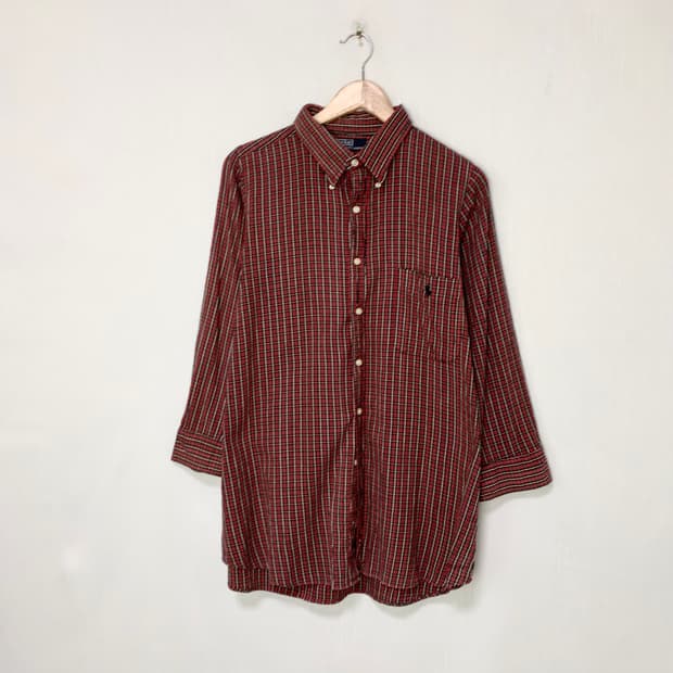 폴로 랄프로렌 블레이크 레드 체크 면 남방 긴팔 코튼 셔츠 홍콩st