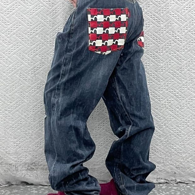 에비수 올드스쿨 포켓 키치 프린팅 데님팬츠 36인치 C08151