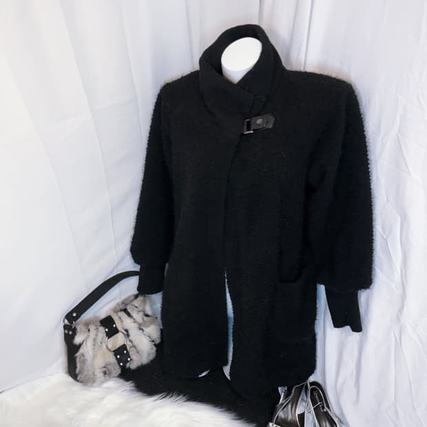 High-neck boucle coat