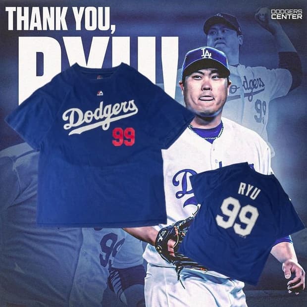 Majestic 'LA Dodgers' 99 RYU 마킹 반팔 L