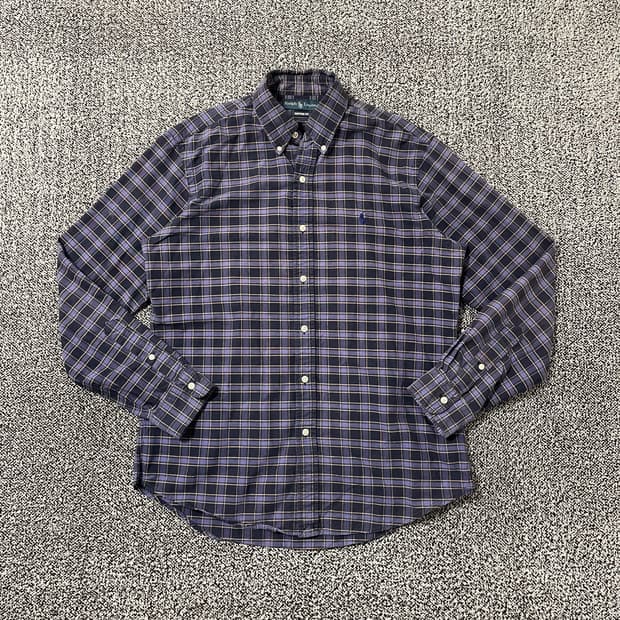 빈티지9. 폴로랄프로렌 폴로셔츠 커스텀핏 긴팔 체크 셔츠 퍼플블랙