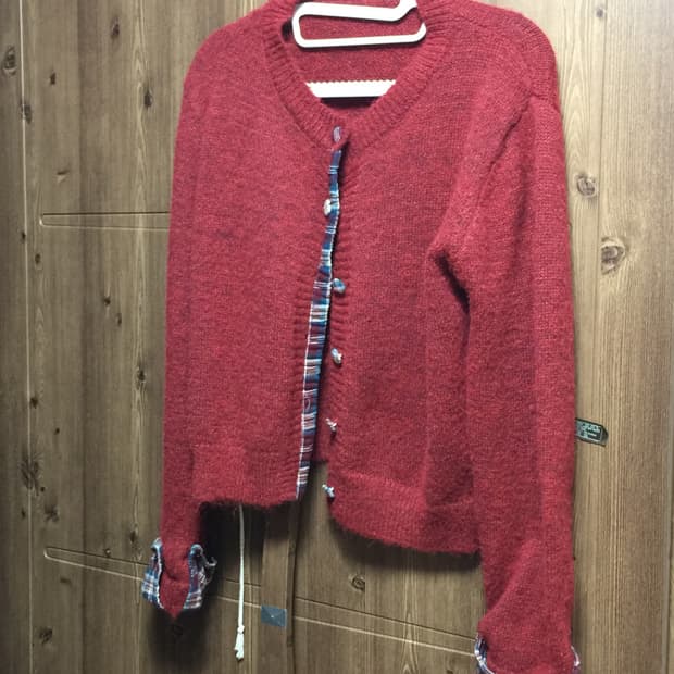 체크 니트 가디건