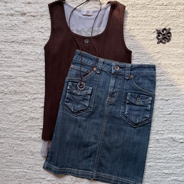 Pockets Denim Midi Skirt 0264