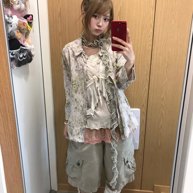 아오이유우 하구미 모리걸 카고 하프팬츠 코디세트