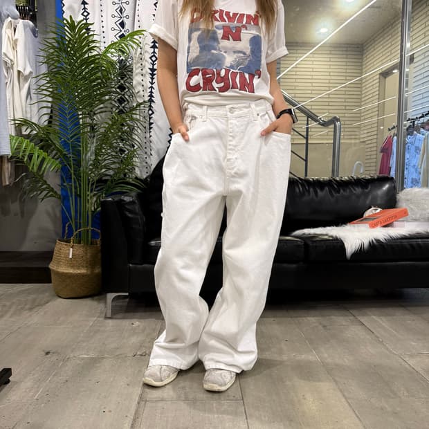 Vintage 와이드 핏 팬츠 화이트