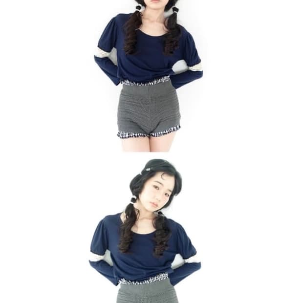 샵페어리 퍼프 레이스 트리밍 탑 티셔츠 살구