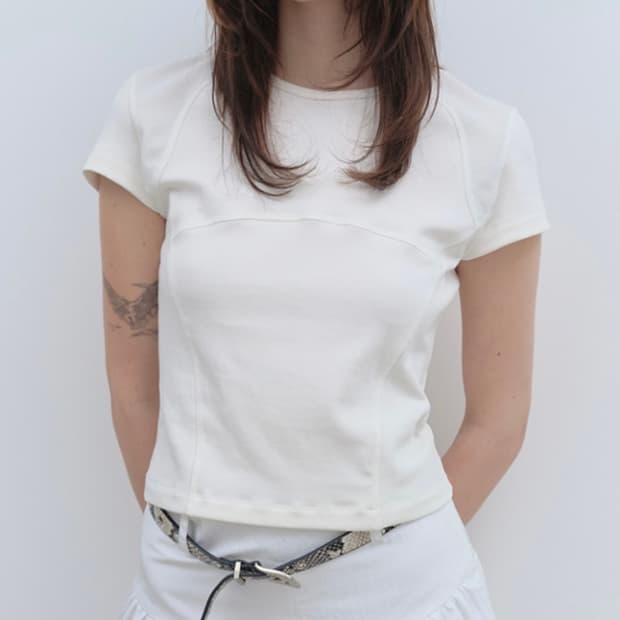 MILLO WOMEN 밀로우먼 웨이브 메쉬 티셔츠 반팔 아이보리