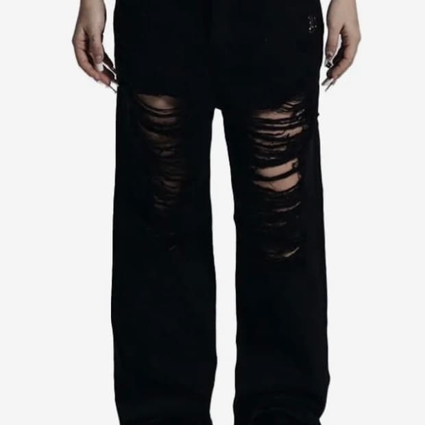오도어 Black damage jean 